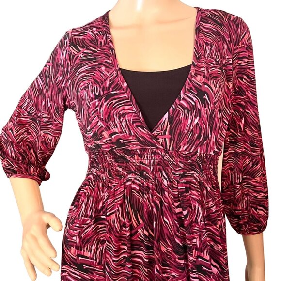Style and Co V Neck Dress Womens S Pink Black Abstract Print 3/4 Sleeve Elastic - Picture 2 of 12